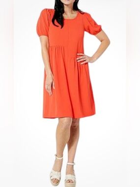 Nina Leonard Textured Wave Bubble Sleeve Dress